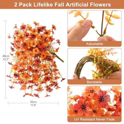ZFProcess Artificial Fall Flowers for Outdoors, 2PCS Silk Fake Flowers Realistic Daisy Mums UV Resistant Porch Patio Window Yard Decor (Fall Orange) - color: Fall Orange