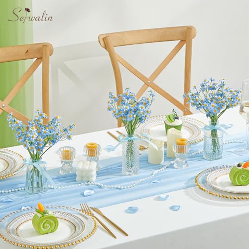 Serwalin 12pcs Small Blue Daisy Flowers Artificial, Realistic Fake Daisies Faux Wildflower Daisy Arrangements for Wedding, Vase Centerpiece Table Decorations, DIY Home Party(Not Include Vase) - color: Blue, size: 12PCS