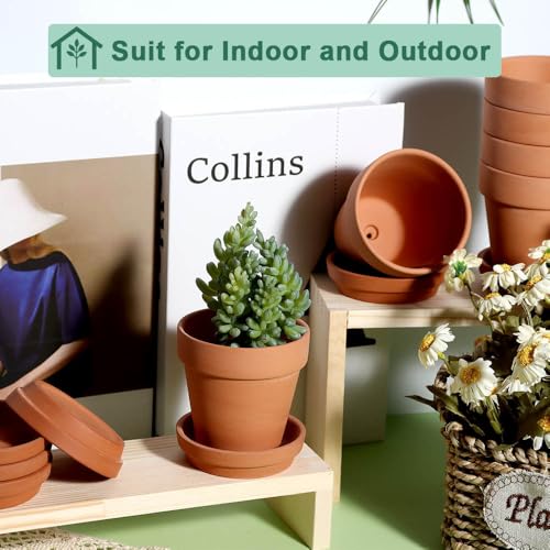vensovo 3 inch Terracotta Clay Pots for Plants with Saucer - 12 Pack Small Terra Cotta Planter Great for Garden Windowsill Indoor & Outdoor Wedding Favors Gifts - color: Brown