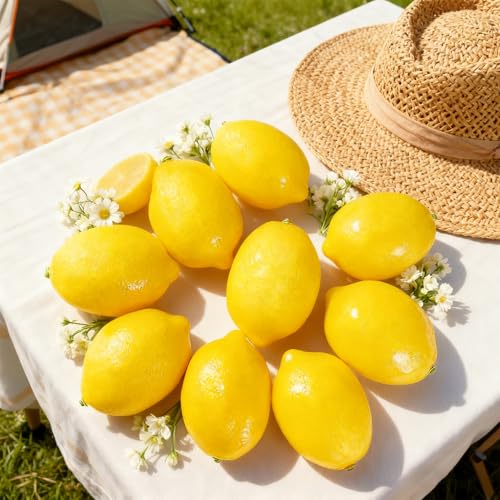 Fake Lemons for Home Kitchen Table Fruit Bowl Decoration, 3.75", Yellow, 12 Pack - color: Yellow, size: 3.75"