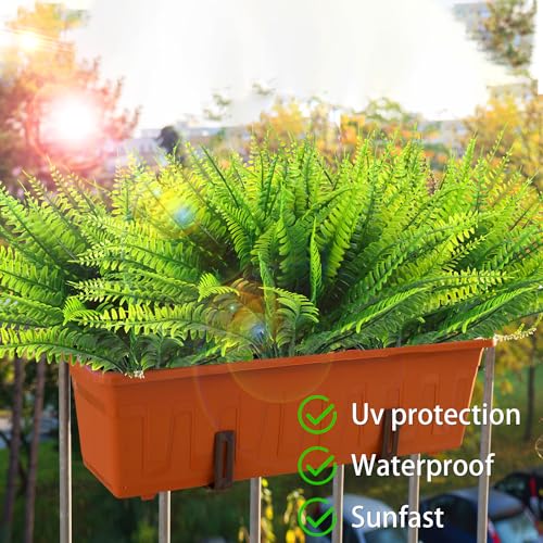 20 Bundles Artificial Plants, Fake Boston Fern Greenery Outdoor UV Resistant No Fade Faux Plastic Plants Garden Porch Window Box Decorations