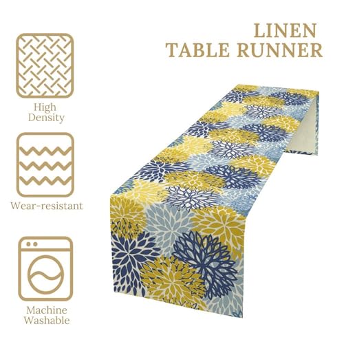 Dahlia Flower Table Runner Abstract Boho Yellow Blue Floral Art Printed Dinner Runner for Home Party Kitchen Dining Table Decor Fabric 1 Panel W13xL36in - color: Flower-14, size: 13"W x 36"H