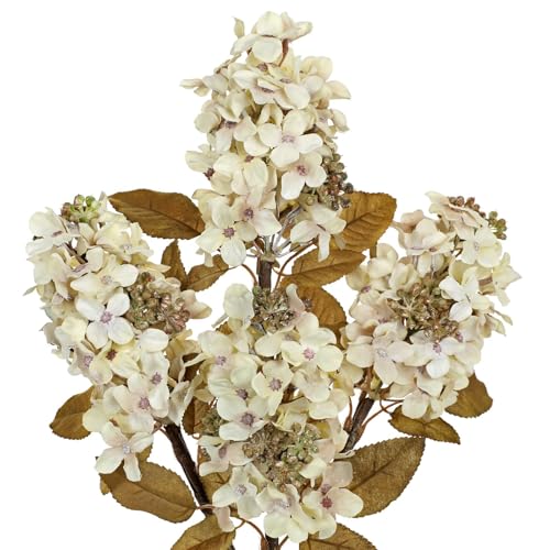 GnFlus Fake Fall Flowers Artificial Silk Dried Hydrangea with Seed Artificial Fall Flowers Dried Florals Bouquet Autumn Decorations for Office and Home (4 PCS) (Cream White) - color: Hydrangea - White
