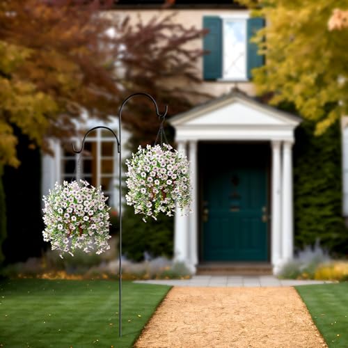 Artificial Fake Hanging Flowers Plants with Basket Spring Outdoor Decor,Faux Silk Flowers with Eucalyptus in Planter No Fade Flower in Basket for Farmhouse Home Garden Porch Patio Balcony(White) - color: White
