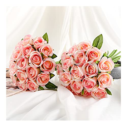 ZMZQ&flw 36 Roses Artificial Flowers with Single Stem, 2 Bouquet Silk Flesh Pink Roses Faux Fake Flowers for Outdoor Bridal Wedding - color: Flesh Pink 36pcs