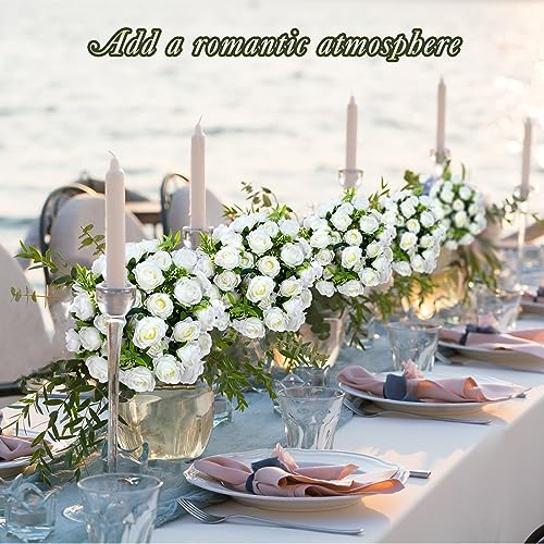Zeyune 8 Pack 12 Inch Wedding Artificial Mini Rose Bouquet White Silk Flowers Bunches Bulk Fake for Valentine Wedding Bridal Home Office Garden Parties Decoration - color: White