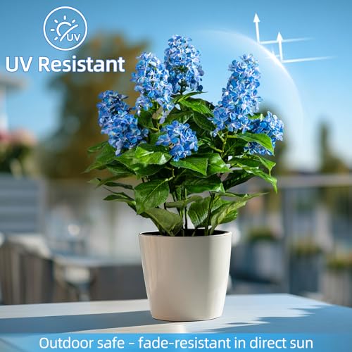 2 Pack Large UV Resistant Artificial Hydrangea Plants Fake Plastic plantas Flowers Trees Indoor Outdoor Realistic Floor Plants Faux Tree for Home Porch Garden Office Porch Patio Front Bonsai Decor - color: 9 Heads, size: 26 IN Blue
