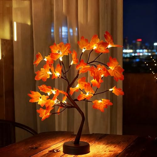 Lighted Artificial Fall Maple Trees with Lights, USB/Battery Autumn Decor Fall Decorations for Home，Thanksgiving Decorations Fall Home Decor - style: maple