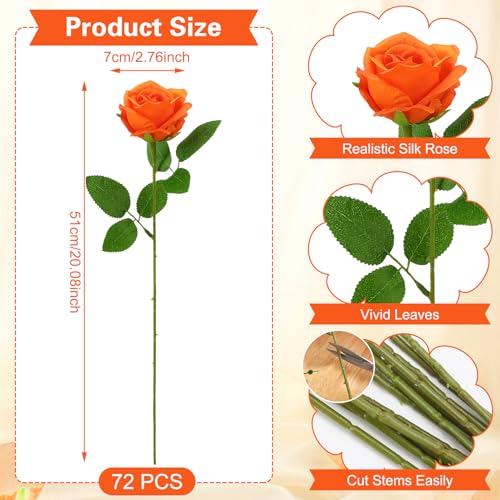 72 Pcs Artificial Roses Burnt Orange Fake Silk Roses Realistic Roses Faux Flower Indoor Wedding Home Decor, Birthday Decorations - color: Burnt Orange