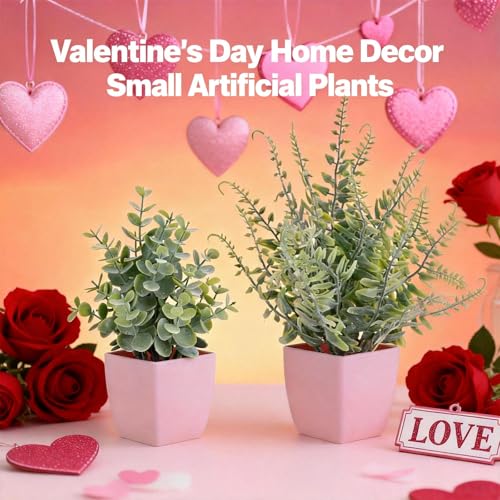 summer flower 2 Pack Small Fake Plants in Pink Pot Artificial Plant Eucalyptus Faux Potted Greenery Wheal Grass for Home Decor Indoor Bathroom Office Desk Shelf Bedroom Kitchen Cabinet Decorations - color: Pink-2