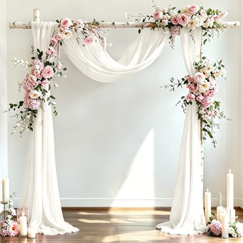 DeZerlor Wedding Arch Draping Fabric 29" x 20 FT Drapes for Backdrop Sheer Curtains for Romantic Bridal Baby Shower Decorations Ceremony Birthday Party Outdoor Events, Ivory - color: Ivory