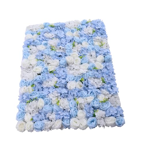 4pcs 3D Artificial Flower Wall Panels - Blue White Backdrop 24 x 16 Inch - Realistic Fake Flower Background Decor for Wedding, Birthday Party and Baby Shower - color: 4pcs, Blue + White