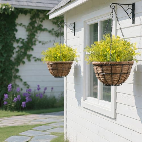RAINFLOW Artificial Flowers for Outdoors - 4PCS UV Resistant Fake Flowers for Decoration, Small Jasmine Buds Ivy for Centerpiece Front Porch Kitchen Garden Wedding Thanksgiving Decor(13.7" Yellow)