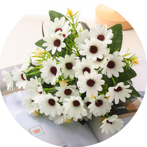 Artificial Daisies Flowers, Silk Daisy Fake Plants 4 Bundles Faux Flower Plant Shrubs Plastic Bushes for Home Farmhouse Decoration Wedding Bouquet Table Arrangement Planter Filler DIY Decor - White - color: Daisy 4 Pack - White