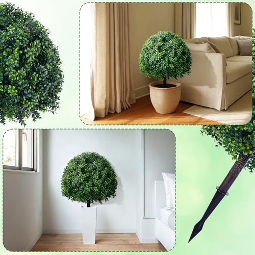 24'' Artificial Boxwood TopiaryTree, Faux Boxwood Plants Shurbs with Spike, 2 Set Topiary Ball Tree Waterproof UV Resistant Fake Pot Filler Plants for Planter Porch Home Outside Garden Spring Decor - size: 24.8inch-boxwood