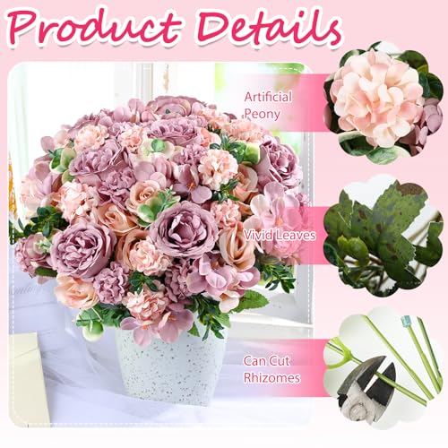 Olgaa 12 Bundles Peonies Artificial Flowers Silk Flowers Faux Peony Fake Peony Hydrangea Flower Bouquet Bulk for Vase Filler Centerpiece Table Decorations Wedding Arch Flowers (Champagne Purple) - color: Champagne Purple