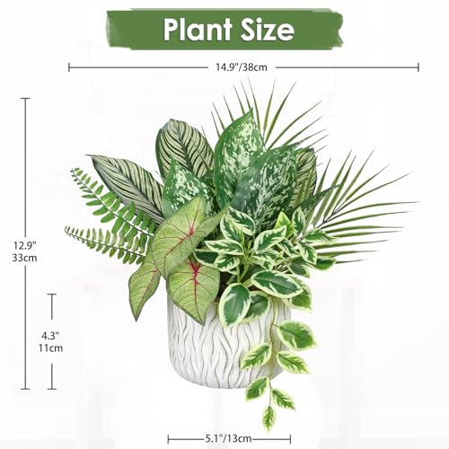 Fake Plants 12.9" Artificial Potted Plant Assorted Faux Plants in Pot Silk Plants Artificial Plants Indoor for Home Living Room Bedroom Bathroom Office Desk Table Centerpieces Shelf Greenery Decor - color: Cement Pot