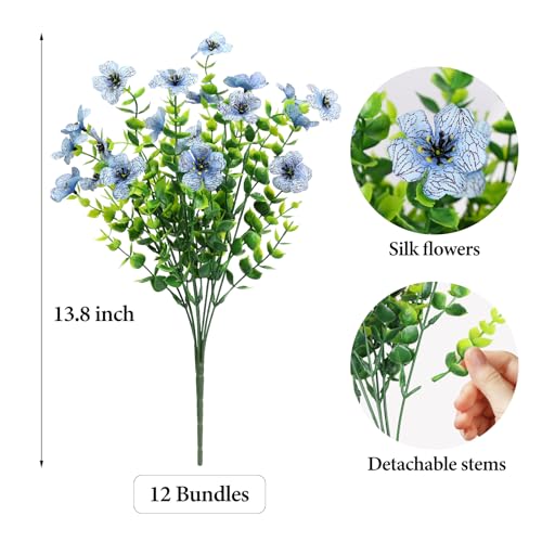 ATTGREAT Artificial Flowers Outdoors Faux Plants UV Resistant Fake Flowers Daisy 12 Bundles Plastic Greenery Plnats Outside for Garden Planter Patio Porch Spring Summer Home Home Decor, Blue - color: Blue, size: 12PCS