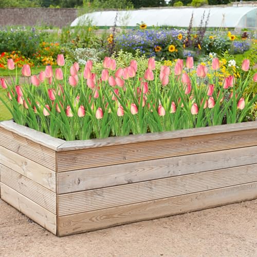 10 Bundles Artificial Tulips Flowers Outdoor,16.5 inch UV Resistant Fake Tulips Real Touch Flowers,Faux Tulips Realistic Flowers for Home Garden Outside Wedding Decor (Pink) - color: Pink