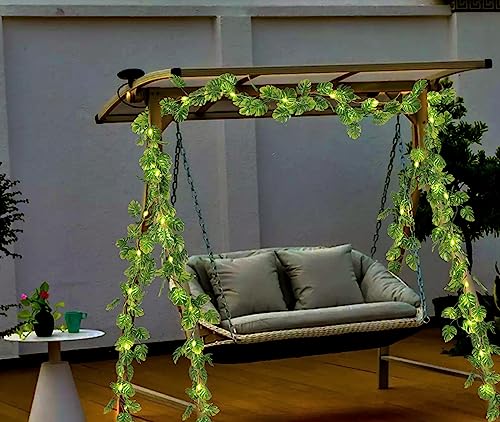 RECUTMS Artificial Monstera Leaf Vines Whit Light 2Pcs, 5.9FT Fake Hanging Ivy Plant Faux Tropical Palm Leaves Greenery Vine Garland Indoor Outdoor Garden Porch Patio Jungle Luau Birthday Party Décor - color: Monstera Leaf Vines Whit Light 2pcs