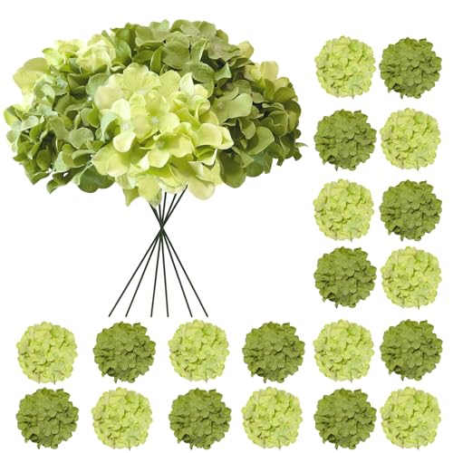 Hydrangea Artificial Flowers, 20 Pcs Green Hydrangea Artificial Flowers Bulk, Faux Hydrangea Flowers for Outdoor, Fake Silk Hydrangea Flowers with Stems for Wedding Decoration Decor - color: Green Mix, size: 20 Pcs