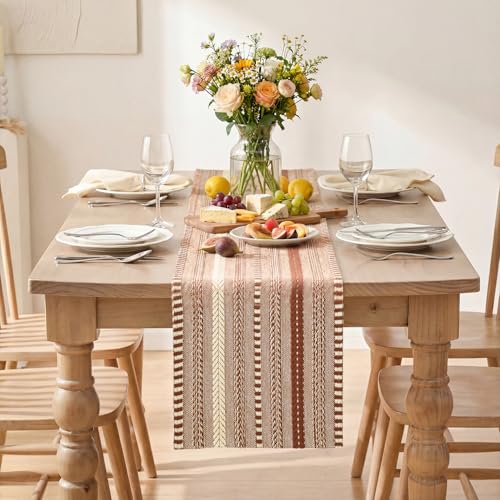 Artoid Mode Caramel Farmhouse Woven Table Runner, Seasonal Holiday Rustic Kitchen Dining Table Decoration for Home Party Decor 12x72 Inch - color: Caramel, size: 12" x 72", Table Runner