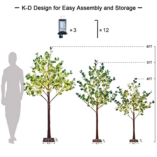 LIGHTSHARE 4FT Lighted Eucalyptus Tree 126L Warm White LED Artificial Greenery with Lights for Wedding Holiday Home Party Decoration Indoor Outdoor - size: 4ft