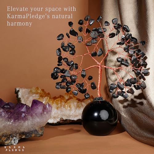 Black Obsidian Crystal Tree of Life Birthday Gifts for Women, Handmade Home Decor, Office, Room Decoration, Reiki Healing Crystal Chakra Tree for Money, Positivity, Good Luck Gifts for Her, Mom & Dad - color: Ball Base Black Obsidian Crystal Tree