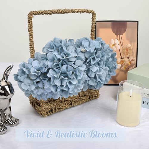 Dusty Blue Hydrangea Artificial Flowers Bulk with Stems 64 Pcs | Faux Silk Hydrangeas Flower Heads with Stems for Wedding Arch Table Centerpieces Home Garden Baby Shower Party Decoration - color: Dusty Blue