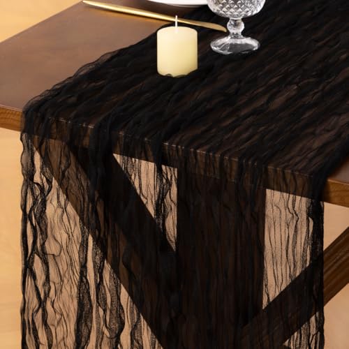Socomi Black Cheesecloth Table Runner Tulle Gauze Cheese clothBoho Rustic 120 inch 10FT Runner for Wedding Party Baby Shower Birthday Holiday Decorations 3pcs - color: Black, size: 10ft X 3pcs
