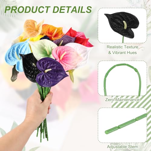 uxcell 4Pcs 11inch Artificial Anthurium Lily Flowers, Permanent Flower Bouquet for Home Arrangements Wedding Festival Decoration Crafts Store Decor Accessories, Black - color: Black