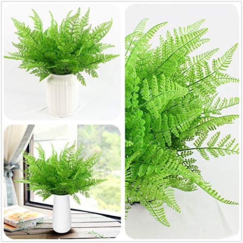 CATTREE Artificial Shrubs Bushes, Plastic Fern Leaves Persian Grass Fake Plants Wedding Indoor Outdoor Home Garden Verandah Kitchen Office Table Centerpieces Arrangements Christmas Decoration 4 pcs - color: Fern Leaves-4 Pcs