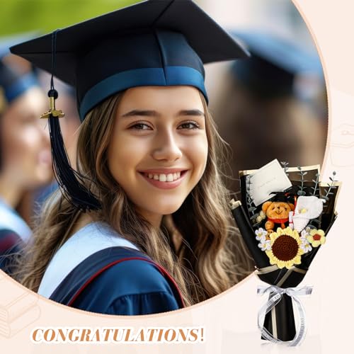 HyDren Graduation Gifts Large Graduation Crochet Flower Bouquet with Bear Sunflower Daisy Card Knitted Flower Bouquet Decorations Crochet Grad Bear CLAS of 2026 Gifts 14.95 x 11.81 Inch