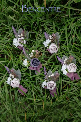 Purple Boutonniere for Men,Lavender Prom Boutonnieres,Groom and Groomsmen Boutonniere for Wedding Ceremony Anniversary, Formal Dinner Party and Grad Night (Set of 6) - color: Purple, size: set of 6