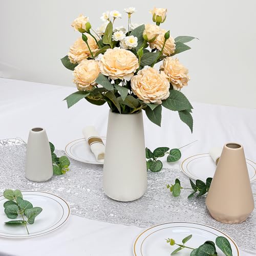 16’’ Artificial Flowers with Vase, Silk Flower Arrangements Rose Peony Vase for Living Room Kitchen Bathroom Table Centerpieces Decor - Champagne - color: Champagne