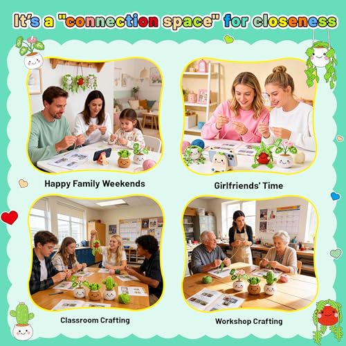 Joyclub Crochet Kit for Beginners Crochet Starter Kits for Adults with Step by Step Video Amigurumi Kit, 6 Pcs Fake Hanging Potted Plants Family, DIY Craft Gifts for Crocheting Lovers Mother Teacher - color: Colorful Plant