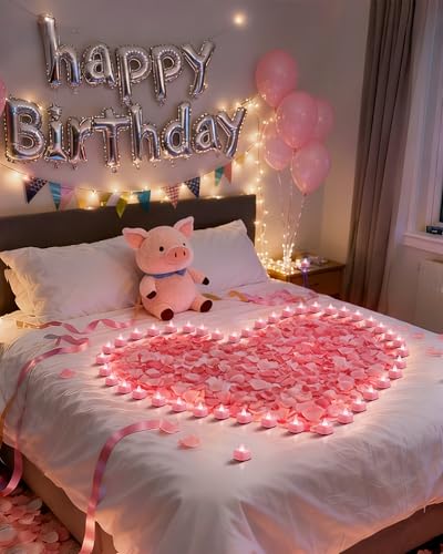 Amagic 4000 Pieces Pink Artificial Rose Petals with 50 Pink Heart LED Tea Lights, Rose Petals and Candles Set for Proposal, Anniversary, Romantic Night, Wedding Decor - color: 50 Pcs Pink Candles + 4000 Pcs Pink Petals