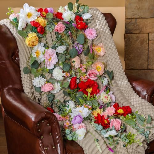 Suncalla 12 Pcs 70.8 ft Wildflower Garland Pre Strung Artificial Hanging Flower Vine Backdrop Decor from Ceiling Floating Silk Floral Garland for Garden Wedding Bridal Shower(Floral,Multicolor) - color: Multi Color, style: Floral