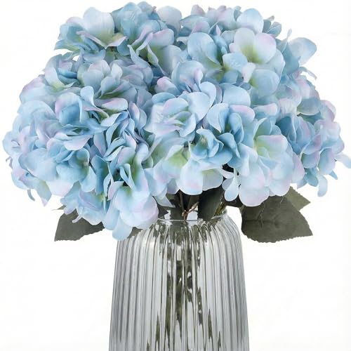 2Bouquets Artificial Fake Flowers Silk Hydrangea Arrangements Wedding Bouquets Decorations Plastic Floral Home Kitchen Garden Party Festival Bar DIY (Light Blue) - color: Light Blue, 5flowe Head