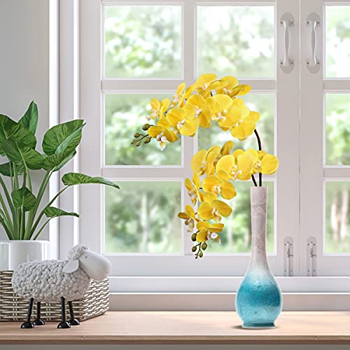 36" Faux Orchid Real Touch Signal Stem Phalaenopsis Orchid Spray with 9 Large Flowers for Home Arrangement, Artificial Flowers for Home Decor, Office House Decoration-Yellow Phalaenopsis 2 Pcs - color: Yellow #07