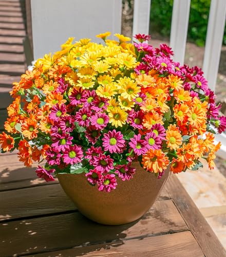Daisy Artificial Flowers for Outdoors Decoration, 6 Bundles Fake Flowers Bouquet Silk Flowers for Outside Look Real UV Resistant Faux Flowers Plant for Planter Front Door Porch Patio Garden Home, Mix - color: Mixed Colors