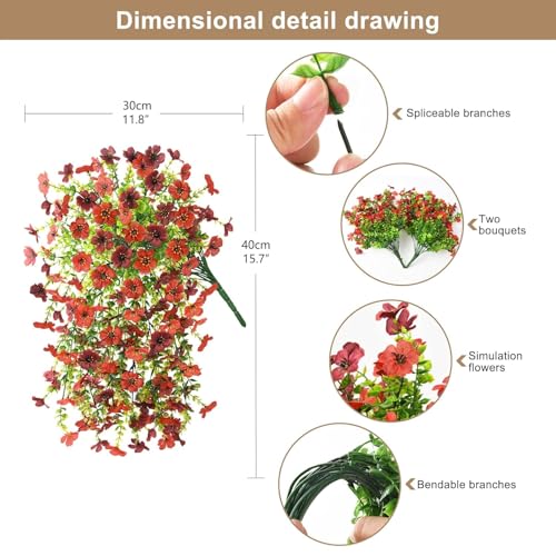 ZFProcess Artificial Hanging Flowers for Outdoors Spring Decoration, 2PCS Silk Fake Daisy Realistic Outdoor Flowers UV Resistant Porch Patio Window Yard Decor (Red Brown) - color: Red Brown