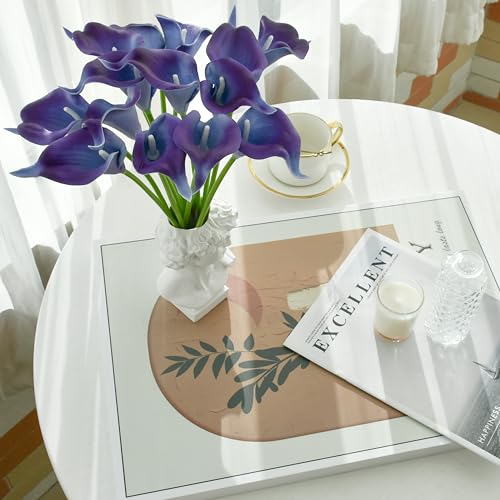 Mandy's 20pcs Purple Calla Lily Artificial Flowers | 13.5 Inch PU Realistic Bouquet for Vase Elegant Home Decor Centerpiece Wedding Bridal Bouquet Table Decoration - color: Purple-1
