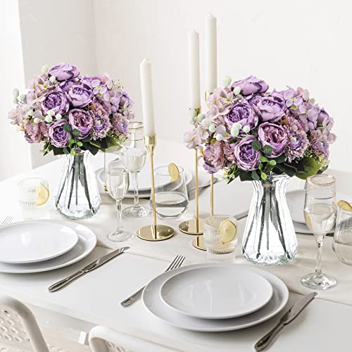 Crowye 8 Bouquets Wedding Silk Peony Hydrangea Flowers with Stems 12.6" H Elegant Faux Vintage Artificial Flowers for Decoration for DIY Table Party Decor Centerpieces Home(Purple) - color: Purple