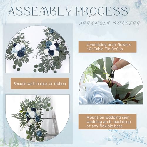 Hotop Wedding Arch Flowers Set of 4 Artificial Flower Swag Wedding Faux Floral Swag with 10 Cable Tie and 8 Clip for Party Welcome Signs Ceremony Reception Backdrop Decor(Deep Sea Blue Gradient) - color: Deep Sea Blue Gradient