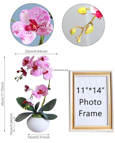 Forlaoers Purple 17" Tall Fake Orchids Small Artificial Plants Faux Flowers in Vase Silk Flowers for Home Decor Indoor Dining Room Table Centerpiece Floral Arrangements Decoration - color: A6:grape Purple Orchid With Vase
