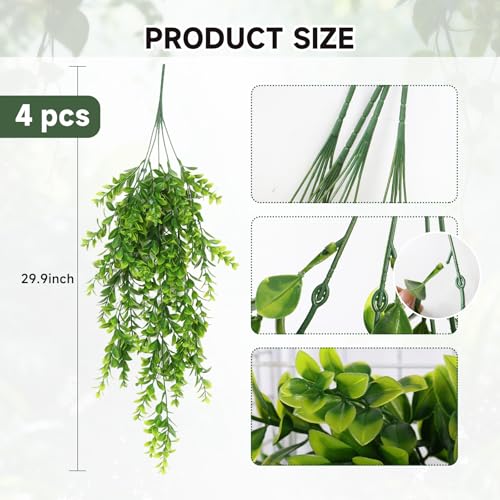 RECUTMS Artificial Hanging Leaves Plants 4Pcs Indoor Fake Vines Ivy Leaves Plastic Greenery Resistant Plastic for Wall Wedding Party Porch Garden Decoration(Green) - color: Style2-green