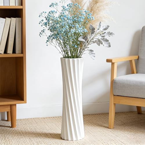 White Ceramic Tall Floor Vase,22.8 Inch Large Decorative Floor Vase for Home Decor,Centerpiece,Living Room,Bedrooms and Other Spaces,Pampas Grass Vases for Pal, Beloved and Family - color: Shape 2, size: 23 Inch