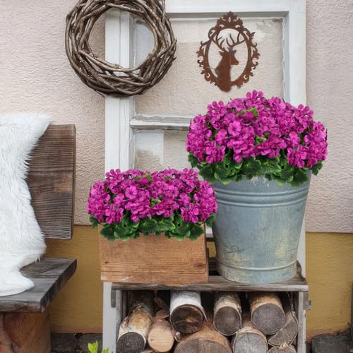 2 Pcs Artificial Geraniums for Outdoors Silk Cemetery Flowers Fuchsia Faux Flowers Geraniums for Planter Outdoor Garden Patio Grave Cemetary Vase Centerpiece Indoor Porch Decor - color: Fuchsia