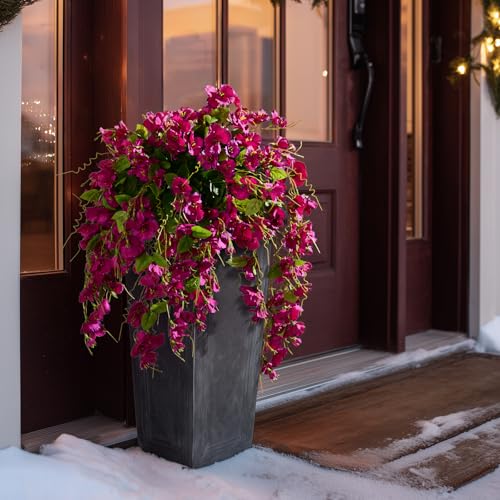Hibiscus Artificial Hanging Flowers Plants for Outdoors 4 Pcs Fake Flower Faux Silk Hibiscus Long Trailing Vines Realistic Flower for Outside Front Door Porch Patio Balcony Garden Yard (4 Pcs Fuchsia) - color: 4 Pcs Fuchsia